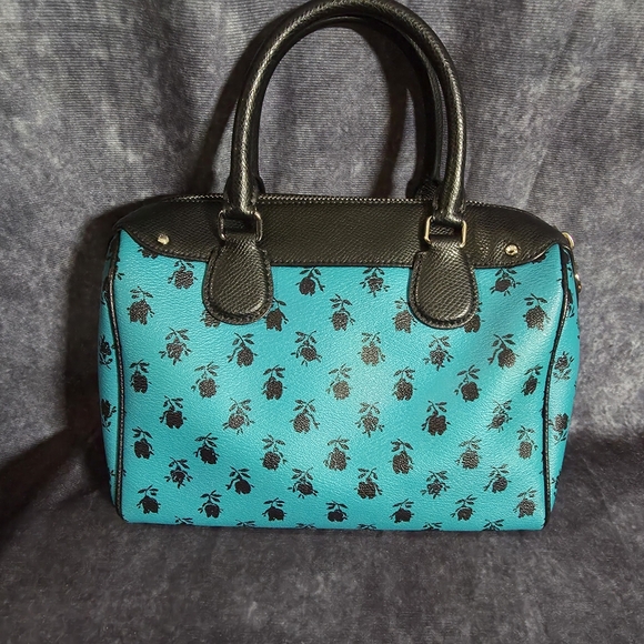 Coach Badlands Mini Bennett Satchel-Black and Teal Floral-Matching Wallet - Picture 7 of 15